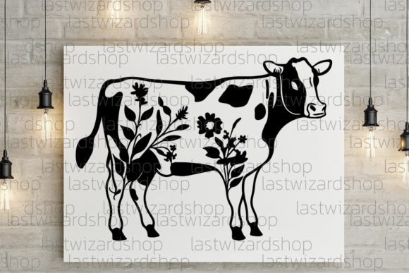 Cow Head with Floral Svg, Spring Flower Graphics and Illustrations