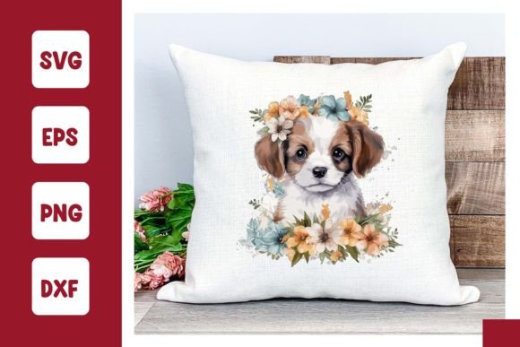 Cute Little Floral Puppy SVG Graphics and Illustrations