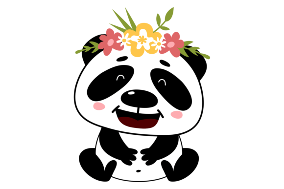 Cute Panda in Floral Wreath. Happy Baby Graphics and Illustrations Review