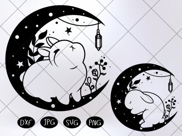 Cute Rabbit on the Floral Moon Svg Graphics and Illustrations Review