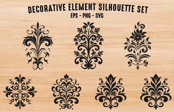 Decorative Floral Element Silhouette Set: Graphics and Illustrations for Crafters