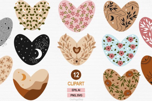 Floral Heart, Boho Heart Clipart Graphics and Illustrations Review