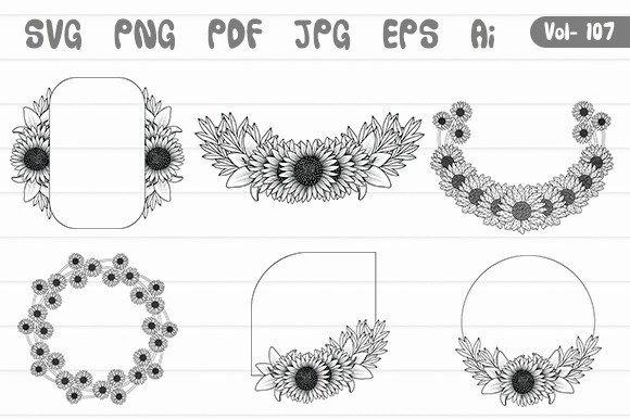 Flower Wreath Floral Frame Svg Bundle Graphics and Illustrations