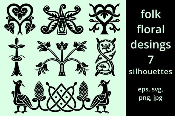 Folk Floral Silhouette Designs: Graphics for Editorial Illustrations