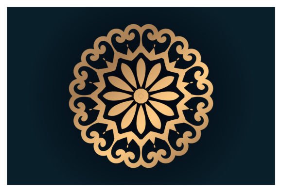 Gold Color Floral Round Ornament Graphics and Illustrations