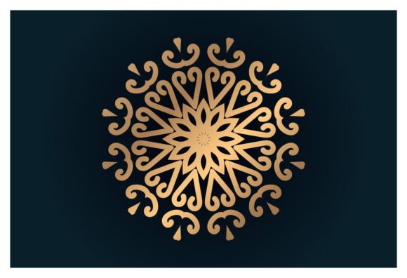 Golden Floral Round Ornament. Oriental Graphics & Illustrations Review