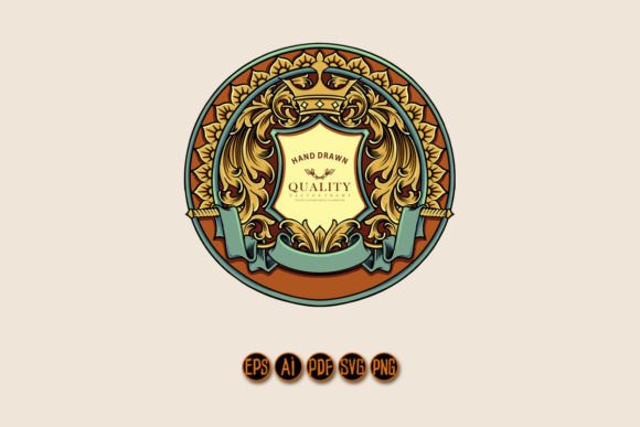Luxury Classic Gold Frame Badge Floral Graphics & Illustrations Review