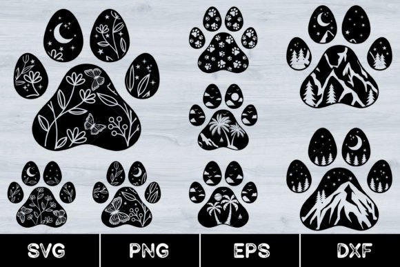 Paw Print, Floral Paw Butterflies Svg Graphics & Illustrations