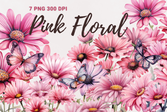 Pink Flowers Watercolor Floral Clipart Graphics and Illustrations Review