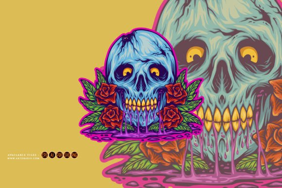 Skull Head Floral Rose Illustrations: Graphics for Bold Branding