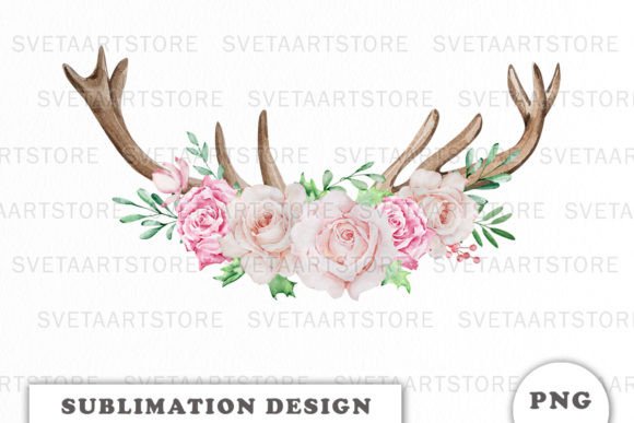 Watercolor Floral Deer Antlers Png Graphics and Illustrations Review