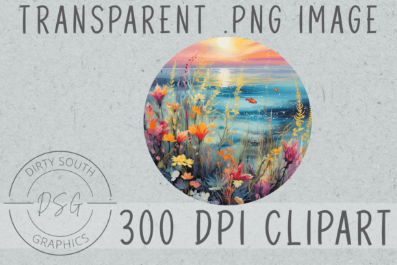 Watercolor Ocean Floral Round Circle Graphics and Illustrations Review