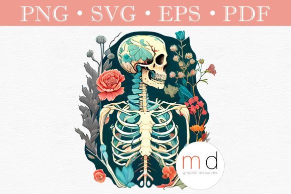 Whimsigoth Pink Floral Skeleton Svg Png Graphics